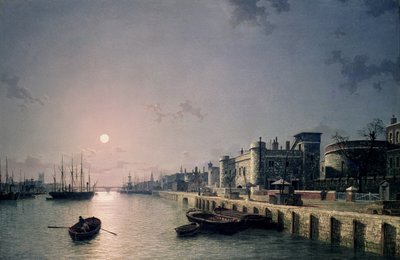 Tower of London and the Thames in Moonlight by Henry Pether